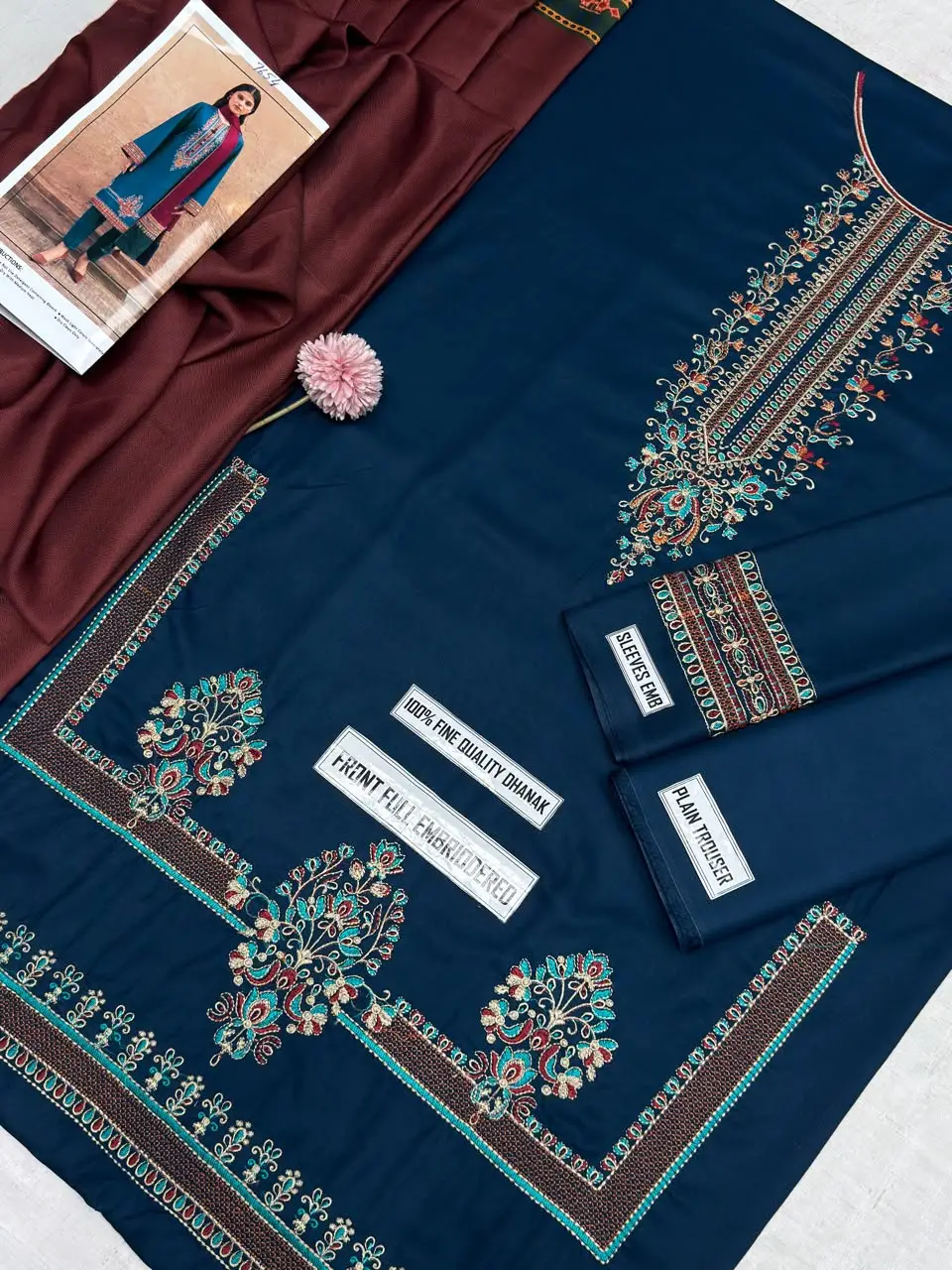 3 Pcs Women's Unstitched Embroidered Suit(F&f)