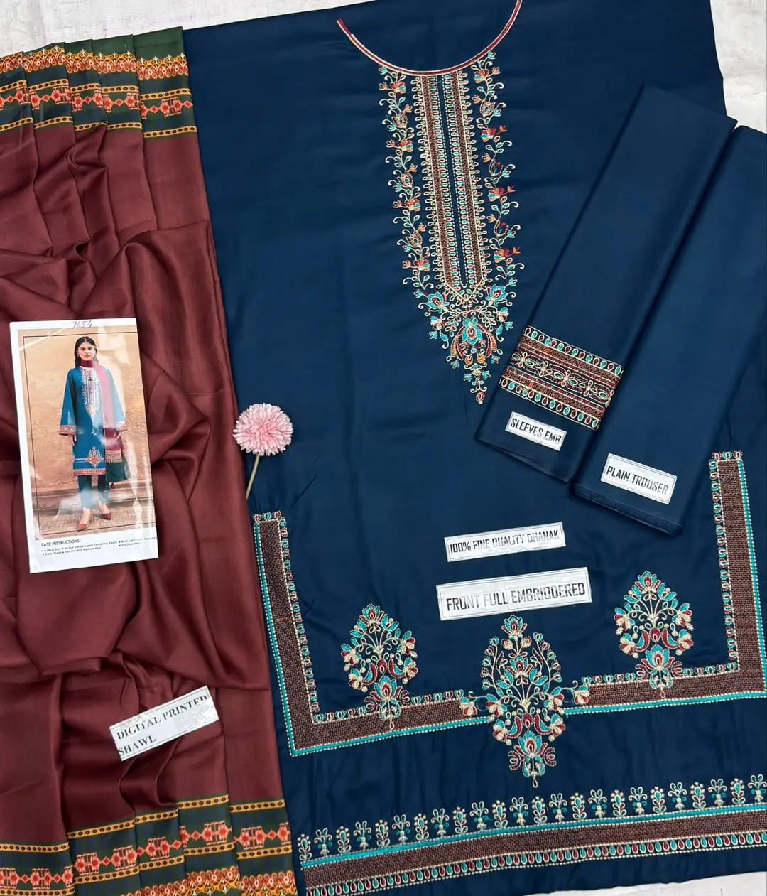 3 Pcs Women's Unstitched Embroidered Suit(F&f)