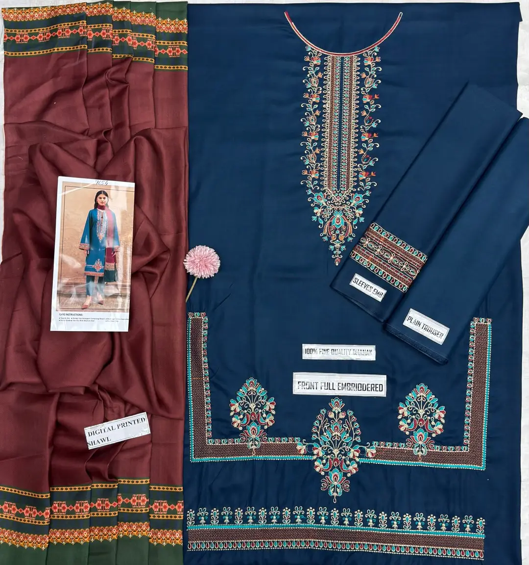 3 Pcs Women's Unstitched Embroidered Suit(F&f)