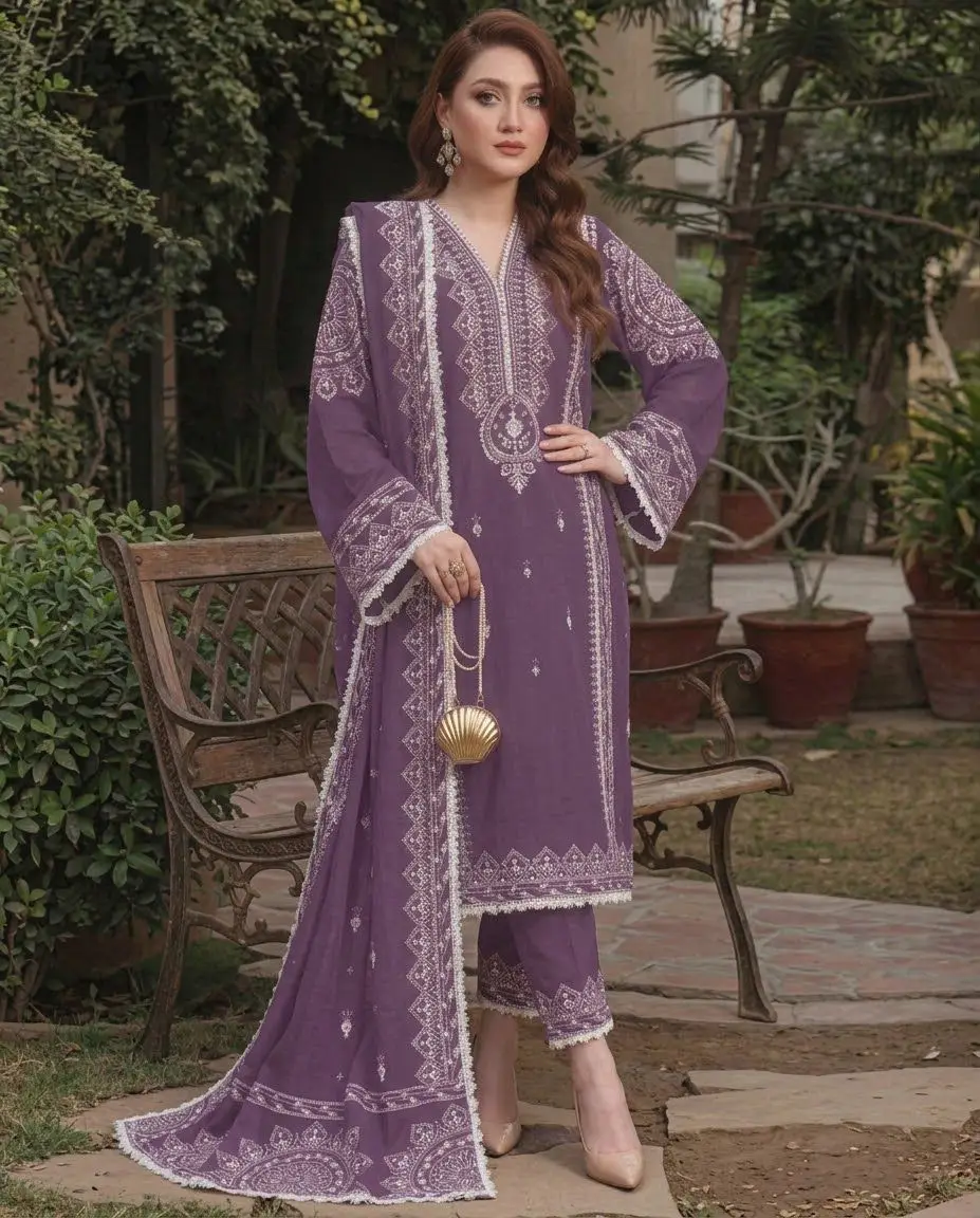 3 Pcs Women's Unstitched Embroidered Suit(F&f)