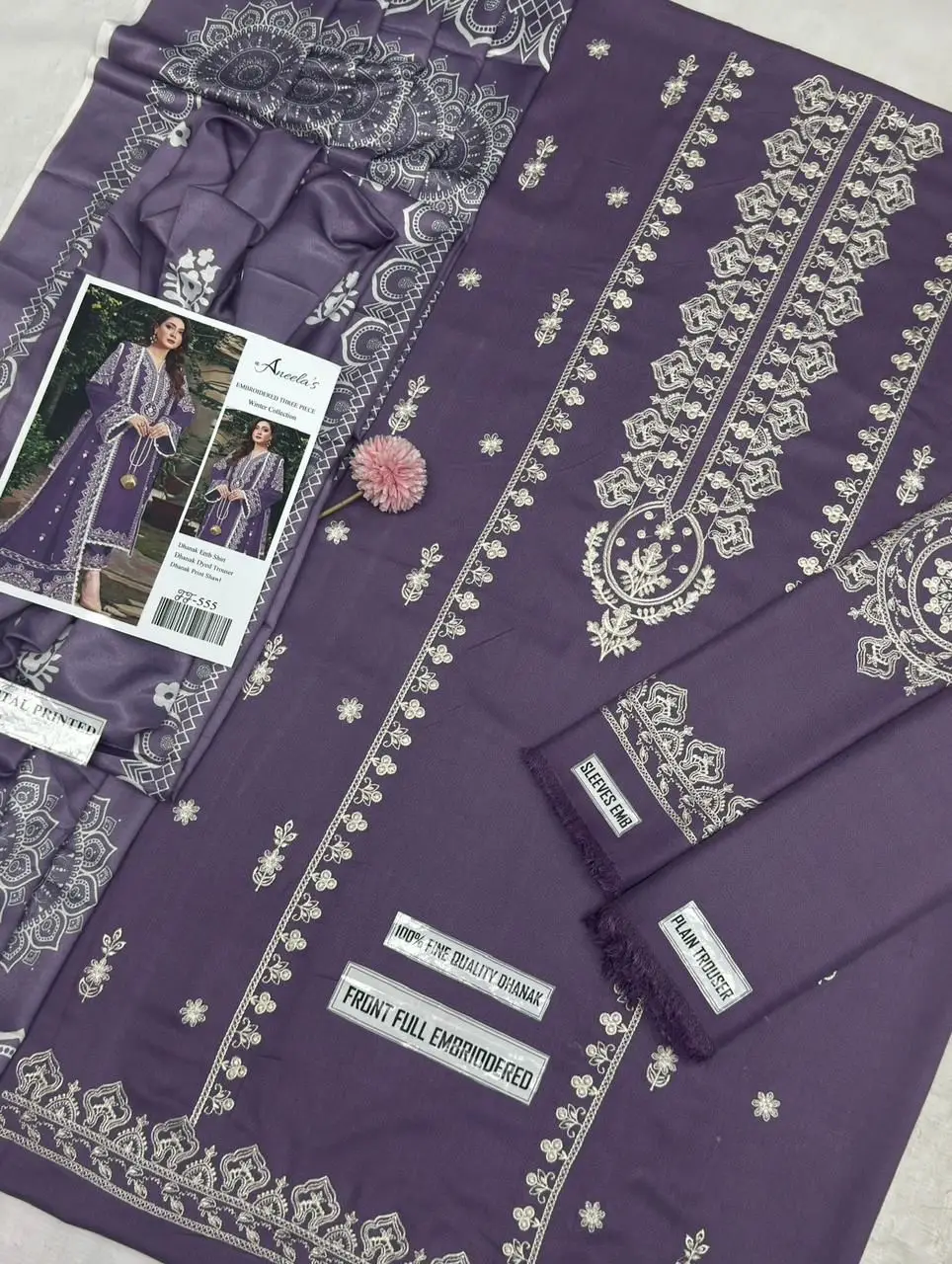 3 Pcs Women's Unstitched Embroidered Suit(F&f)