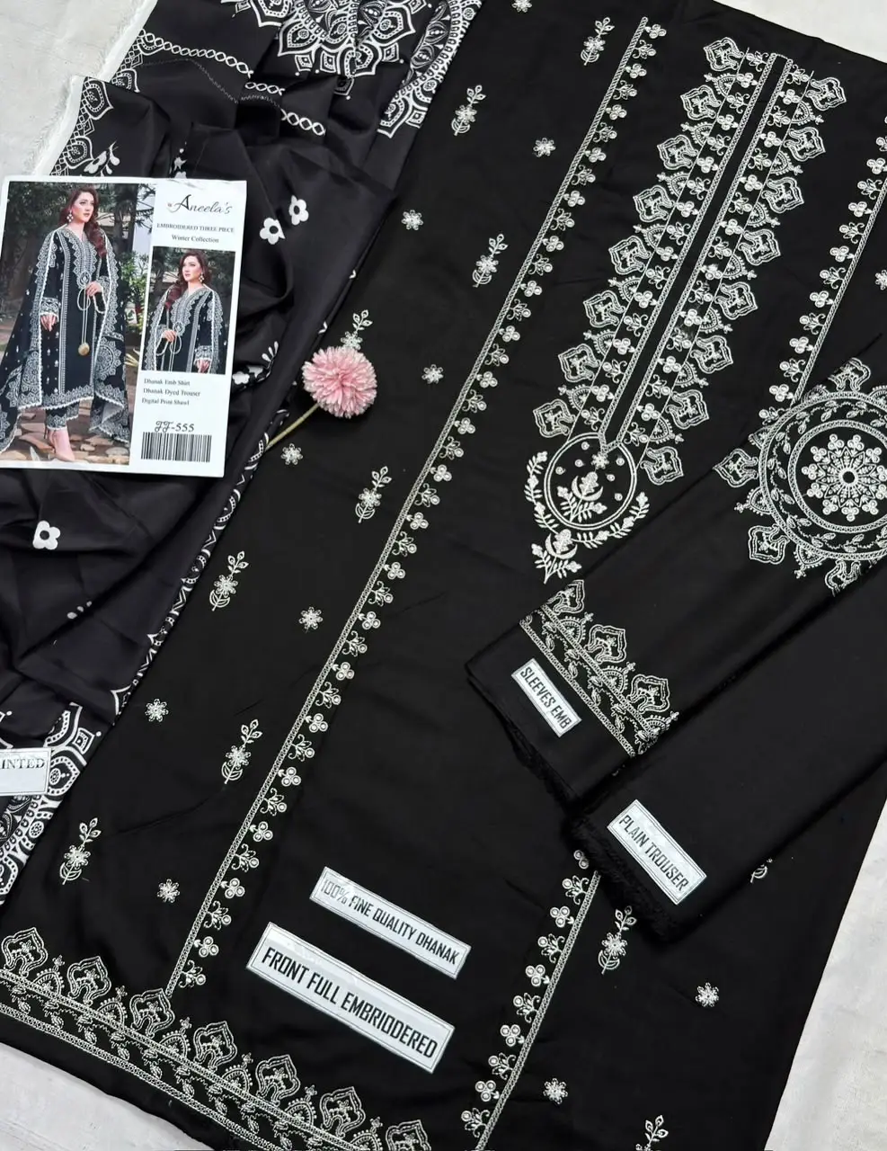 3 Pcs Women's Unstitched Embroidered Suit(F&f)