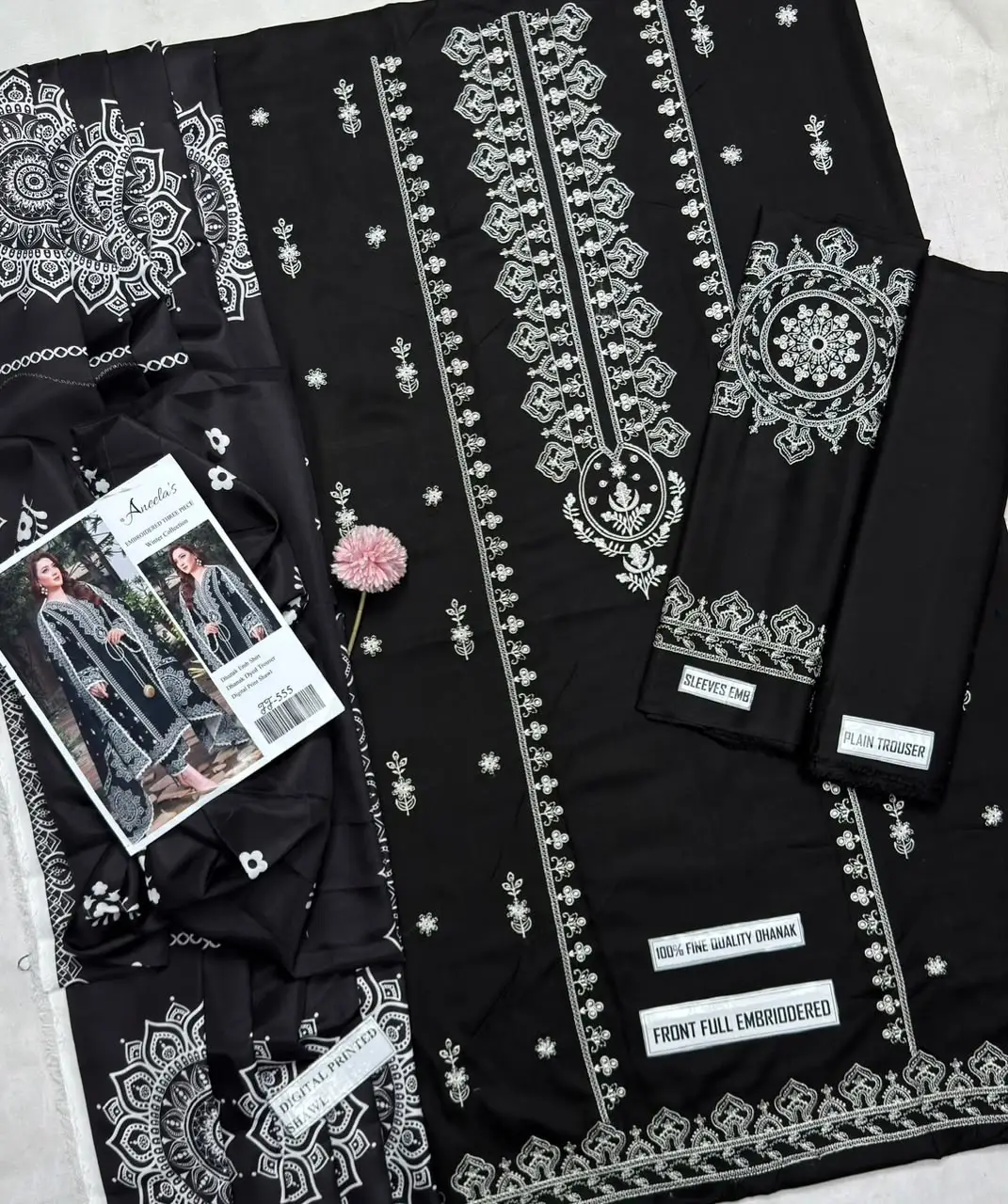 3 Pcs Women's Unstitched Embroidered Suit(F&f)