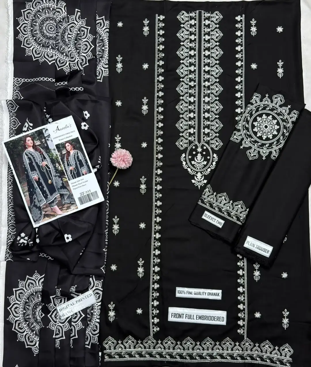 3 Pcs Women's Unstitched Embroidered Suit(F&f)