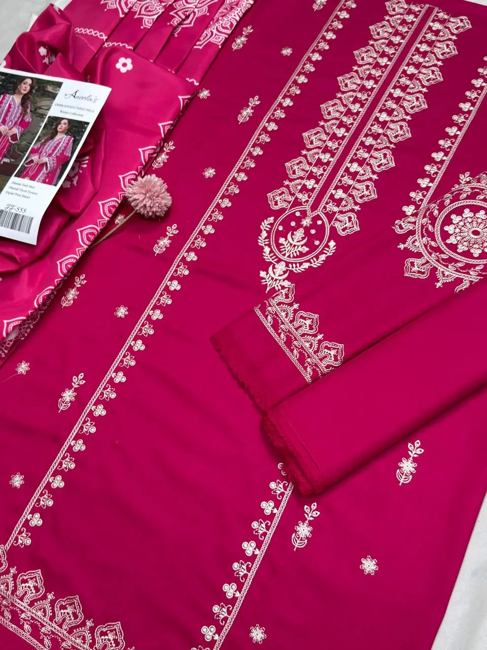 3 Pcs Women's Unstitched Embroidered Suit(F&f)