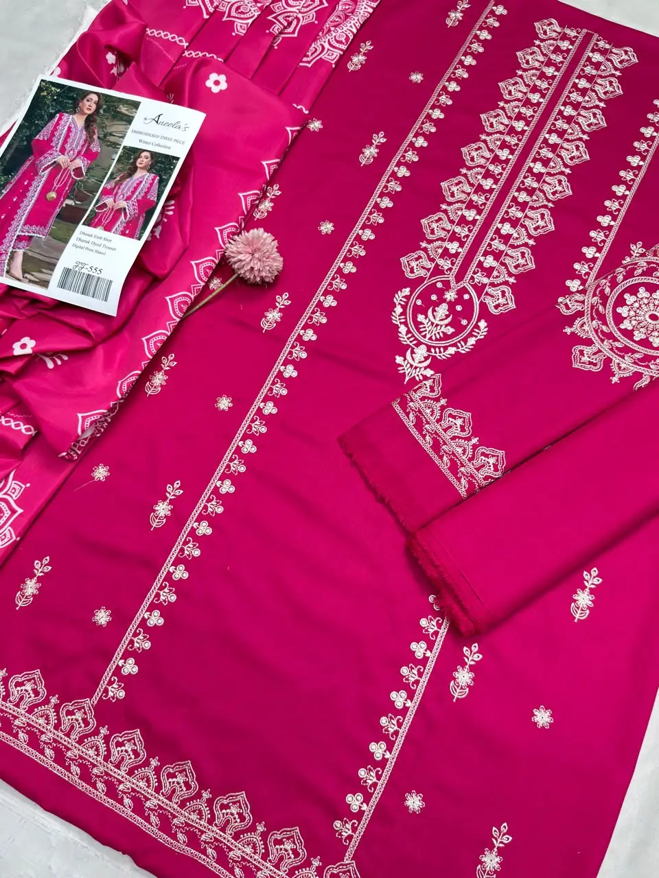 3 Pcs Women's Unstitched Embroidered Suit(F&f)
