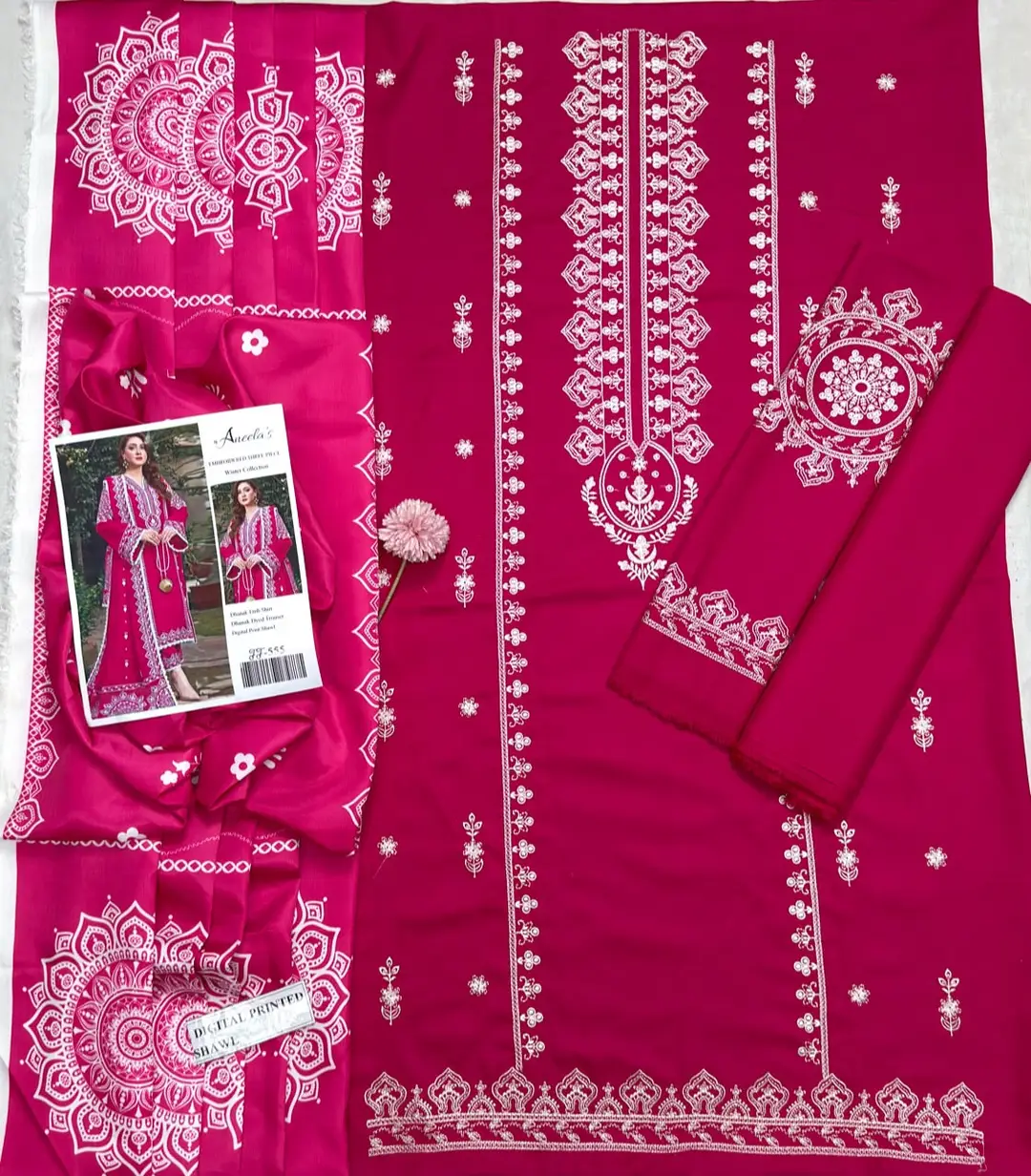 3 Pcs Women's Unstitched Embroidered Suit(F&f)