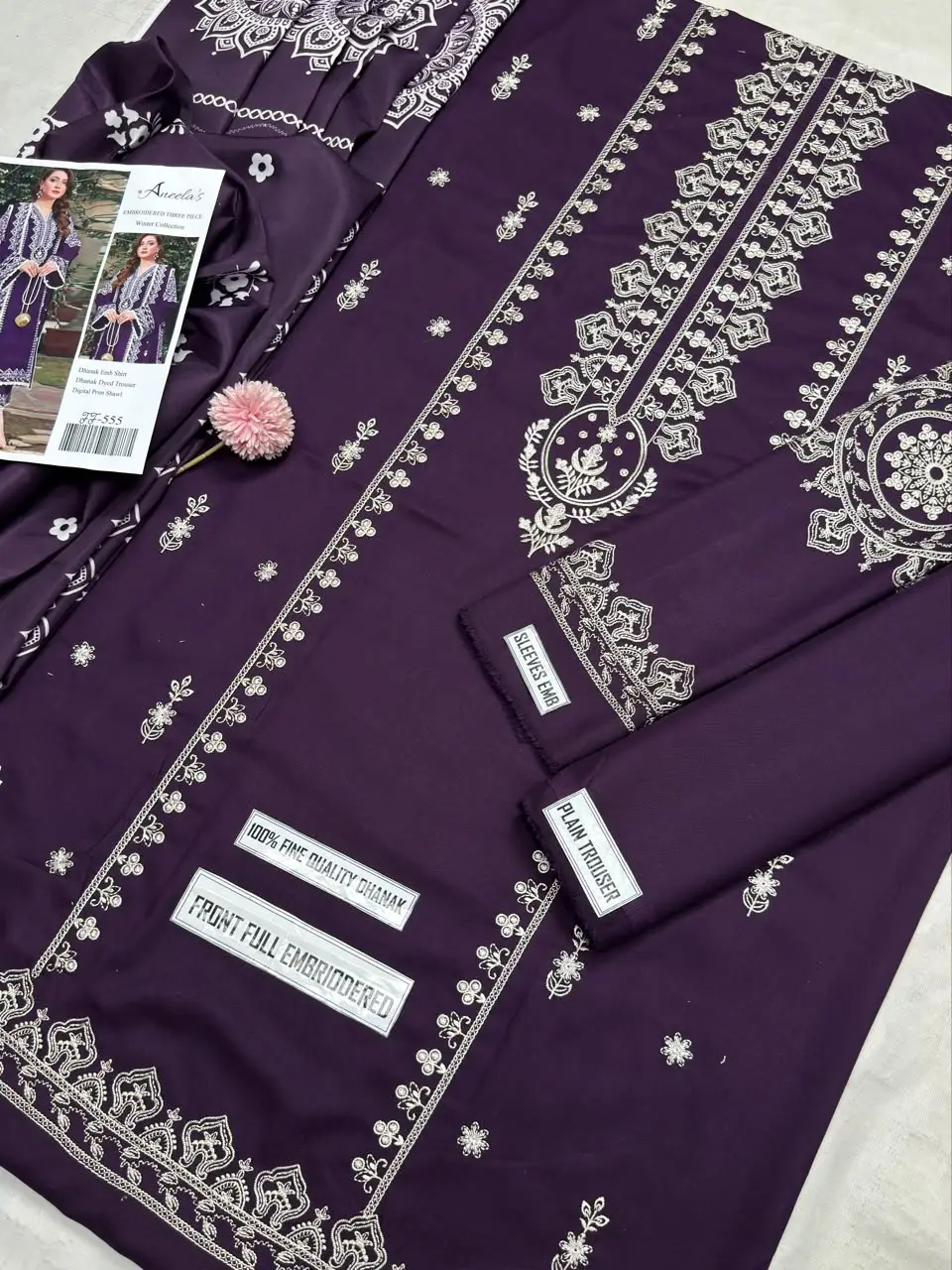 3 Pcs Women's Unstitched Embroidered Suit(F&f)