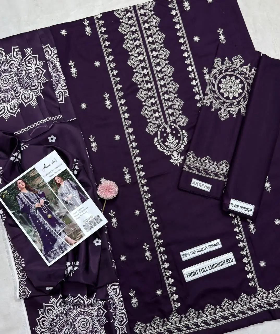 3 Pcs Women's Unstitched Embroidered Suit(F&f)