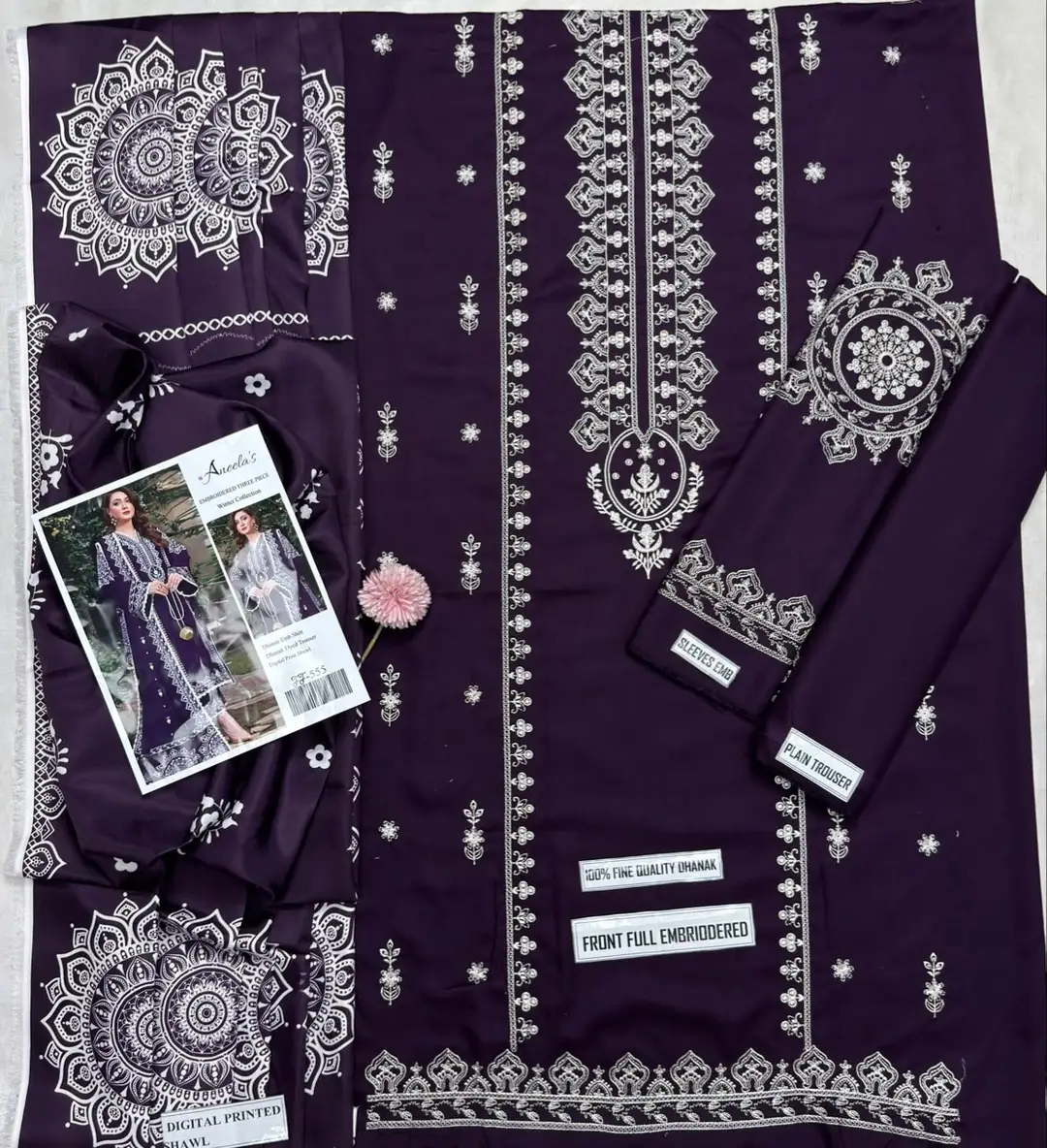3 Pcs Women's Unstitched Embroidered Suit(F&f)