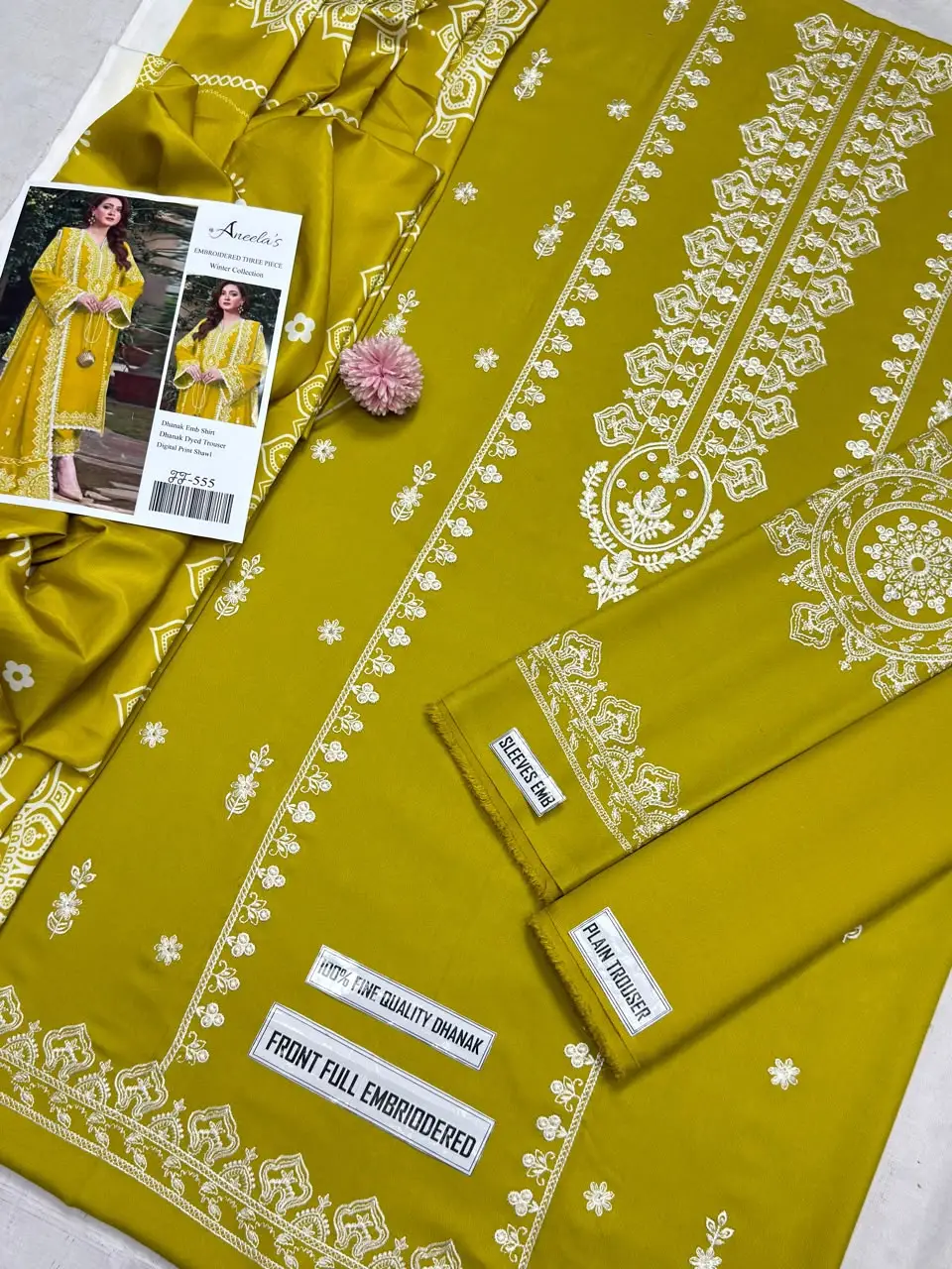 3 Pcs Women's Unstitched Embroidered Suit(F&f)