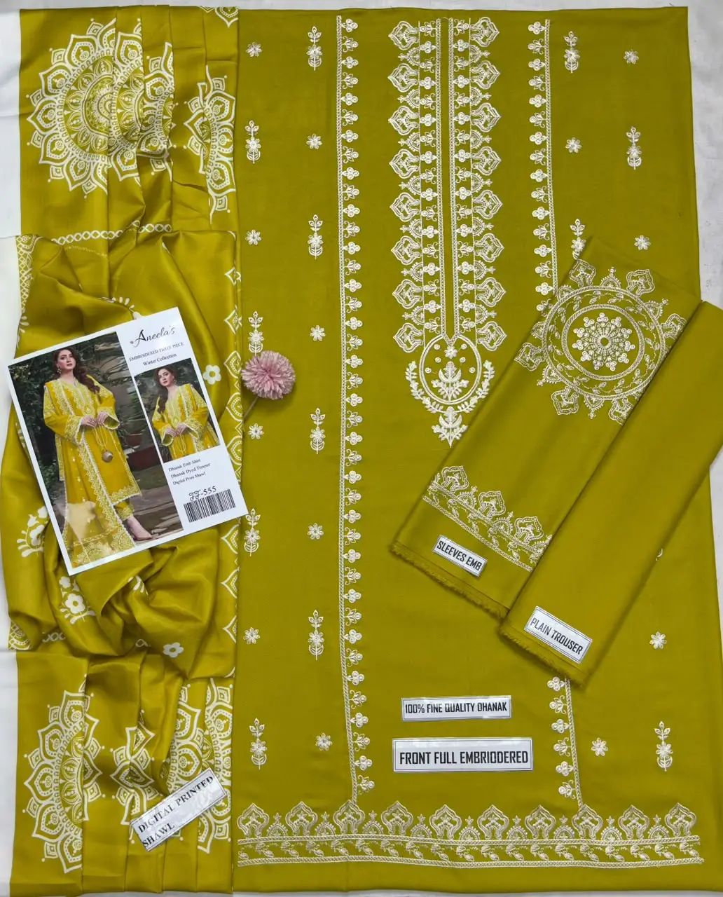 3 Pcs Women's Unstitched Embroidered Suit(F&f)