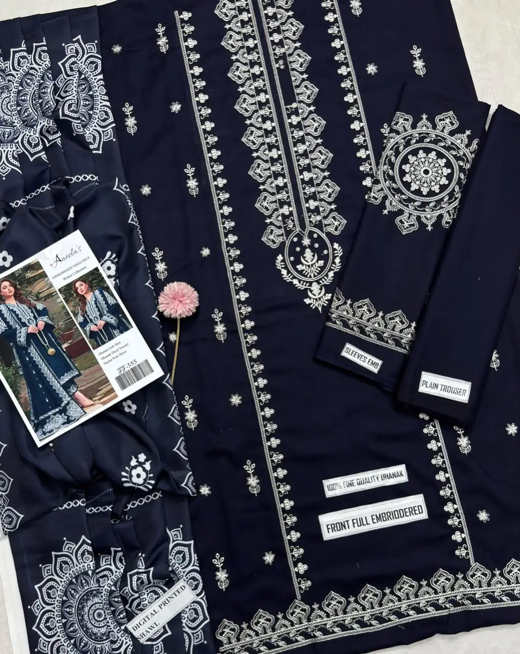 3 Pcs Women's Unstitched Embroidered Suit(F&f)