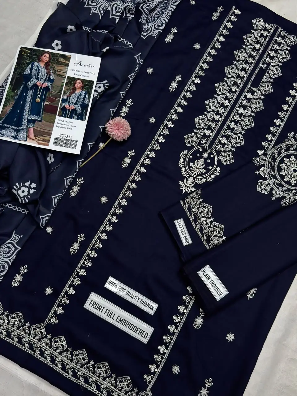 3 Pcs Women's Unstitched Embroidered Suit(F&f)
