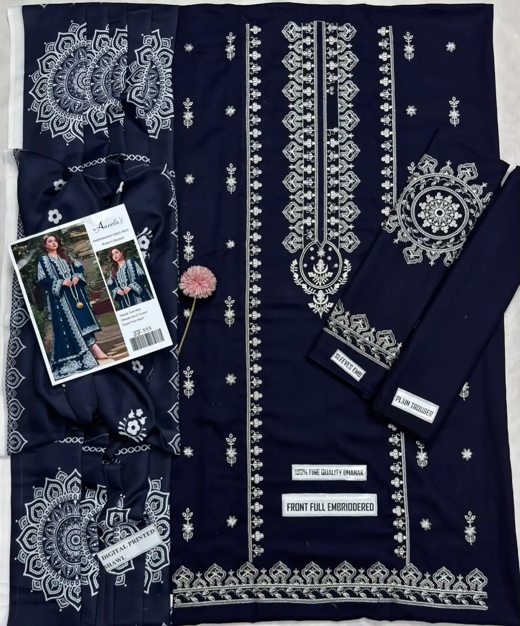 3 Pcs Women's Unstitched Embroidered Suit(F&f)