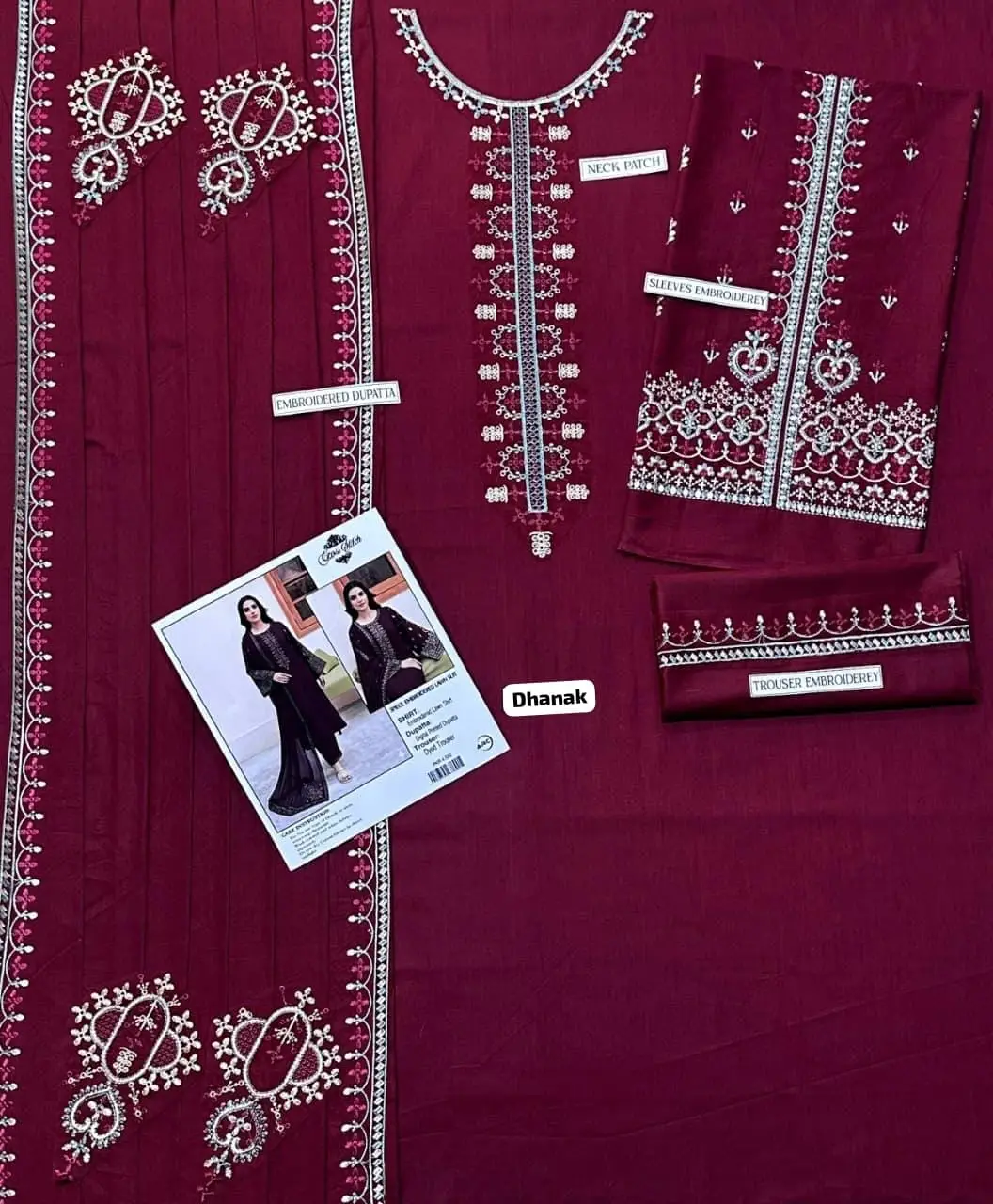 3 Pcs Women's Unstitched Embroidered Suit(F&f)