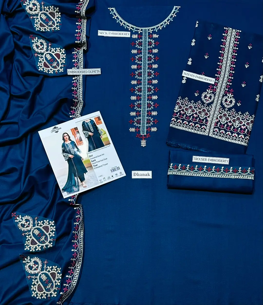3 Pcs Women's Unstitched Embroidered Suit(F&f)