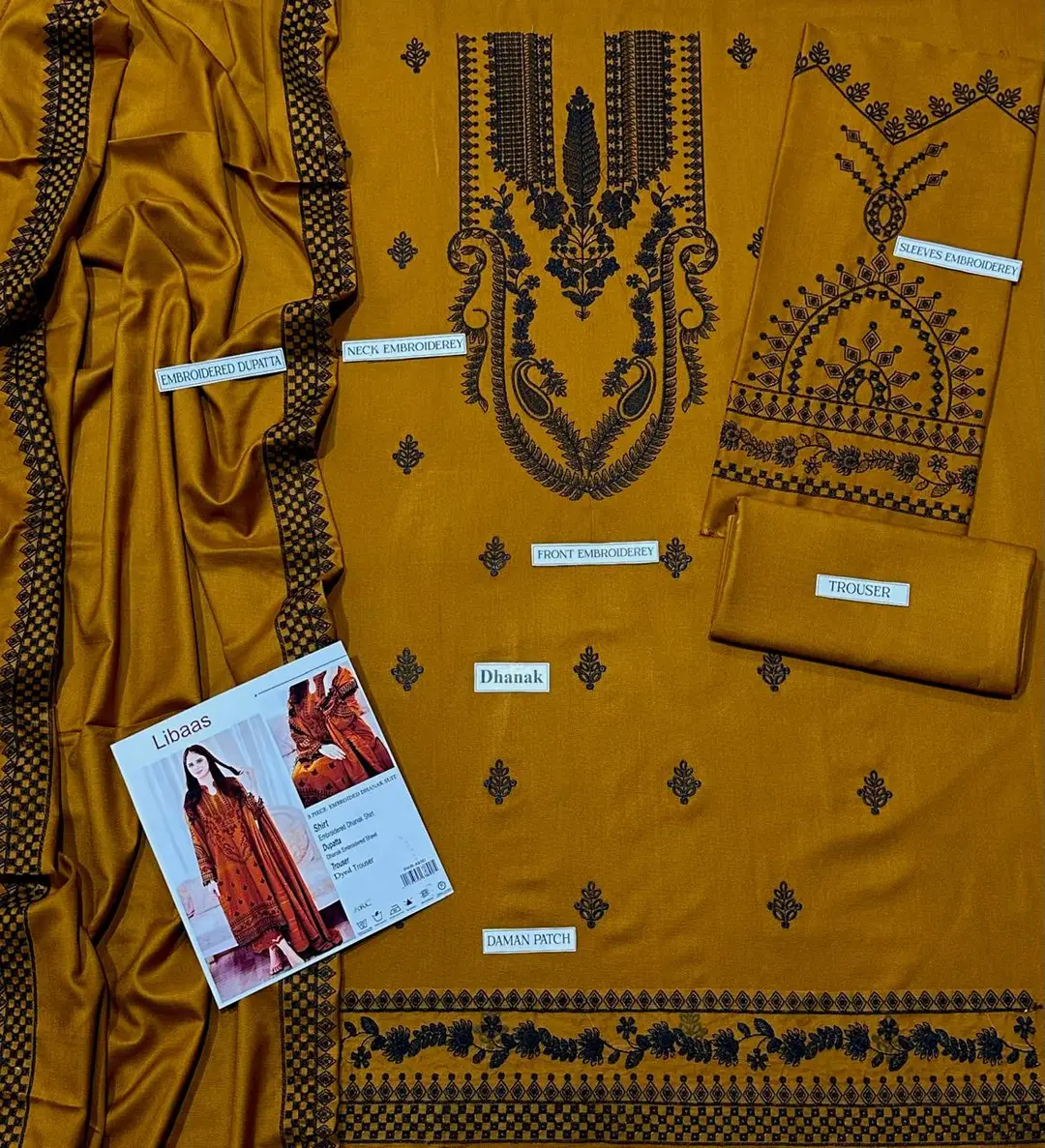 3 Pcs Women's Unstitched Embroidered Suit(F&f)