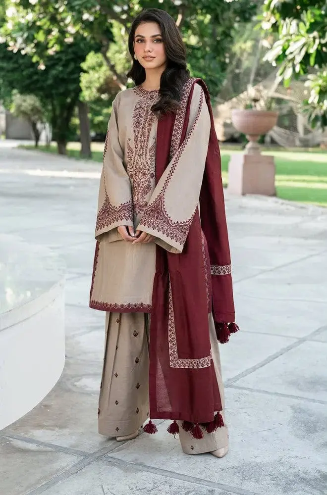 3 Pcs Women's Unstitched Embroidered Suit(A&C)