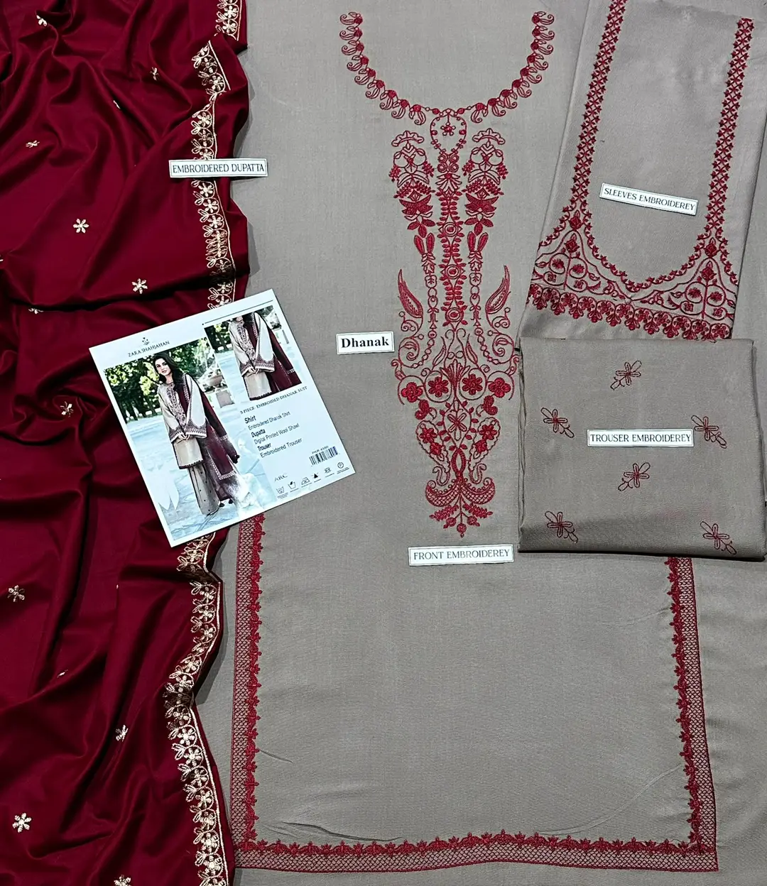 3 Pcs Women's Unstitched Embroidered Suit(A&C)
