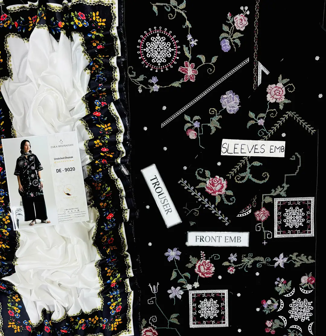 3 Pcs Women's Unstitched Embroidered Suit(nf)