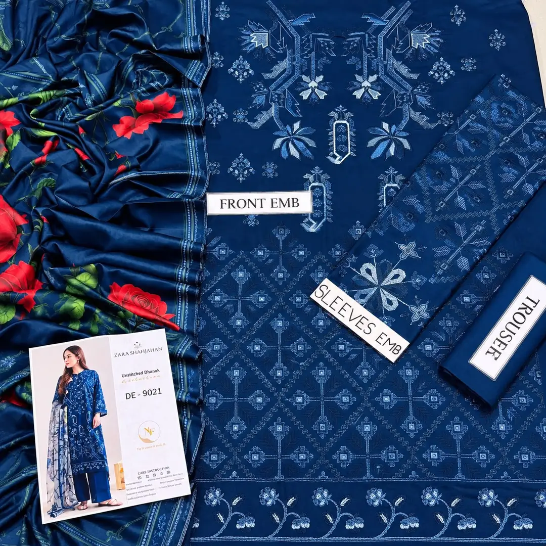 3 Pcs Women's Unstitched Embroidered Suit(nf)