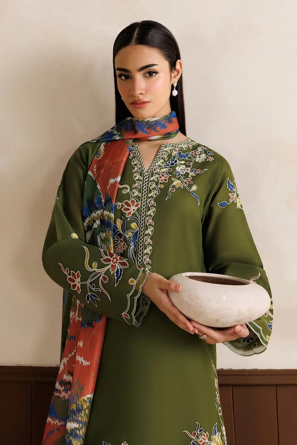 3 Pcs Women's Unstitched Embroidered Suit(nf)