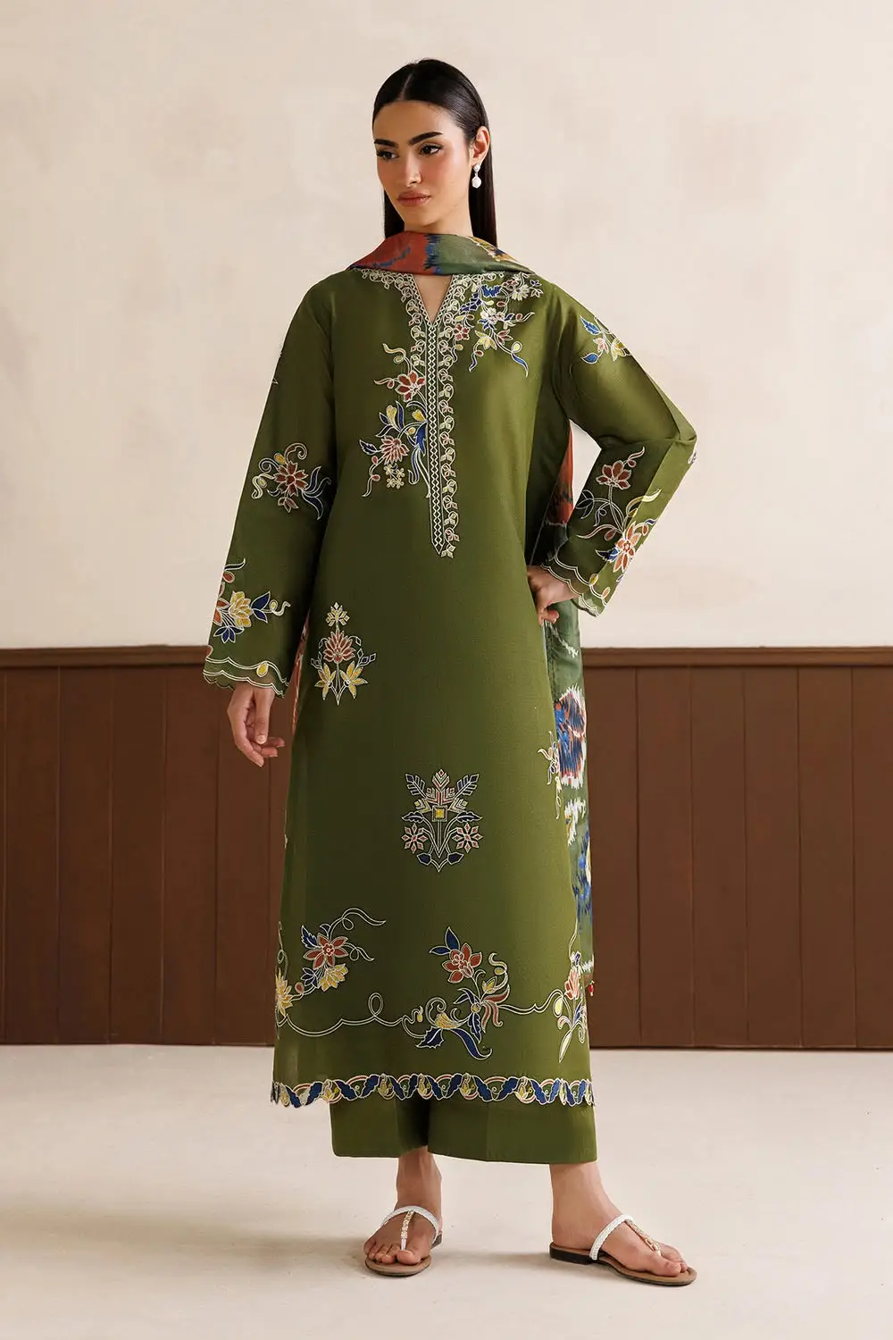 3 Pcs Women's Unstitched Embroidered Suit(nf)