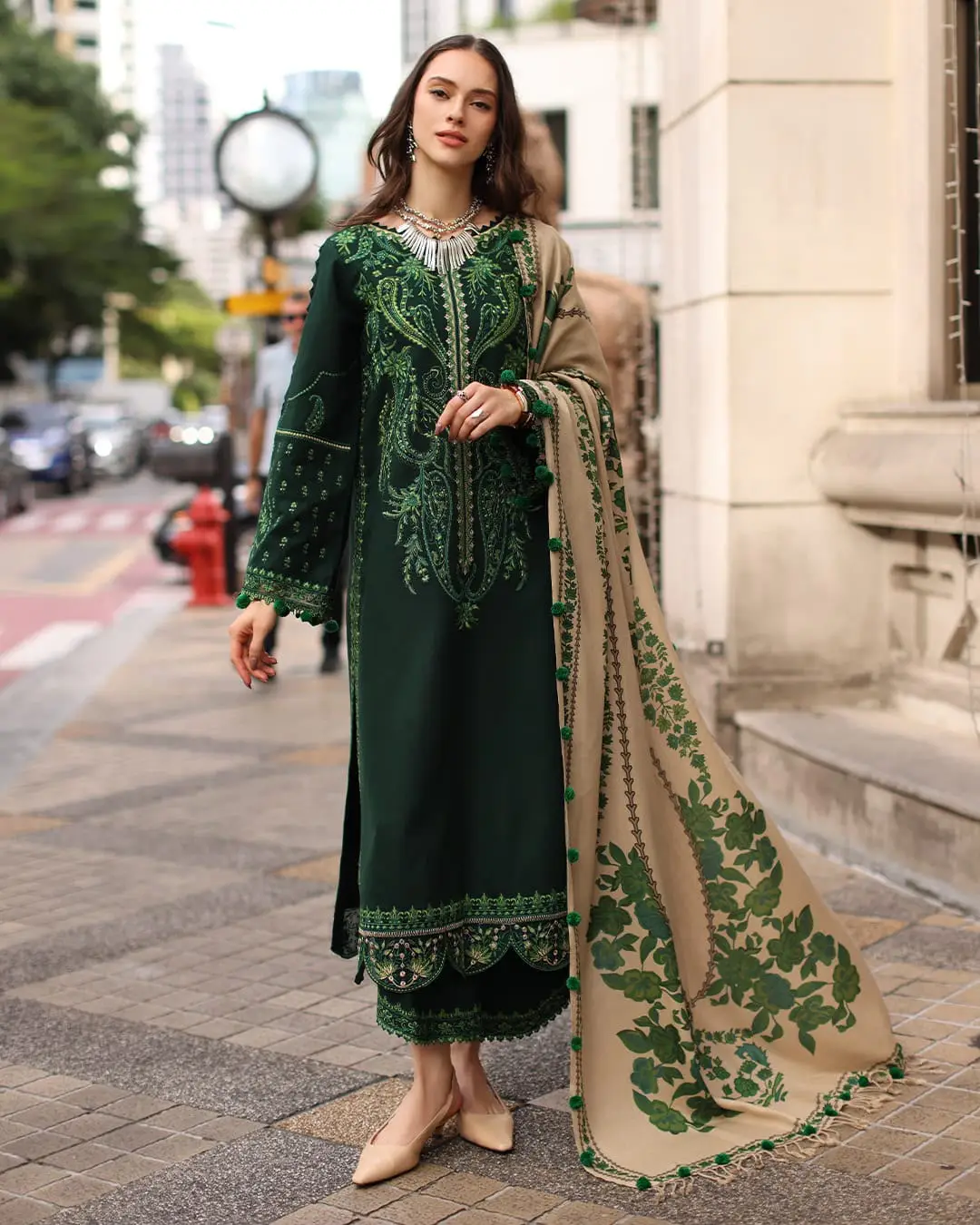 3 Pcs Women's Unstitched Embroidered Suit(nf)