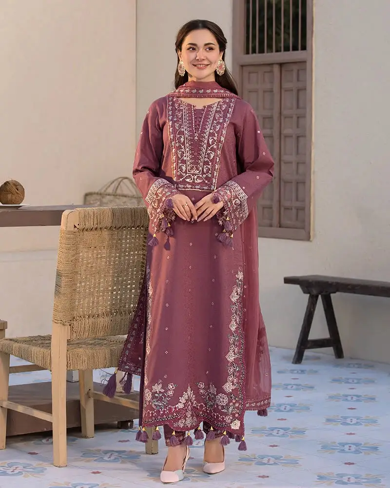 3 Pcs Women's Unstitched Embroidered Suit(nf)