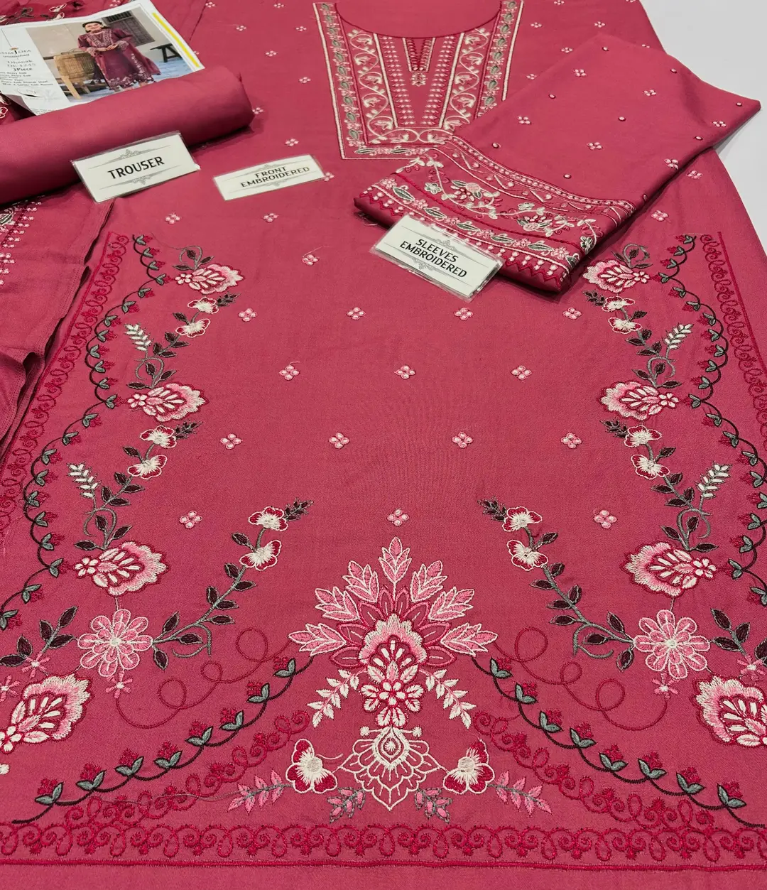 3 Pcs Women's Unstitched Embroidered Suit(nf)