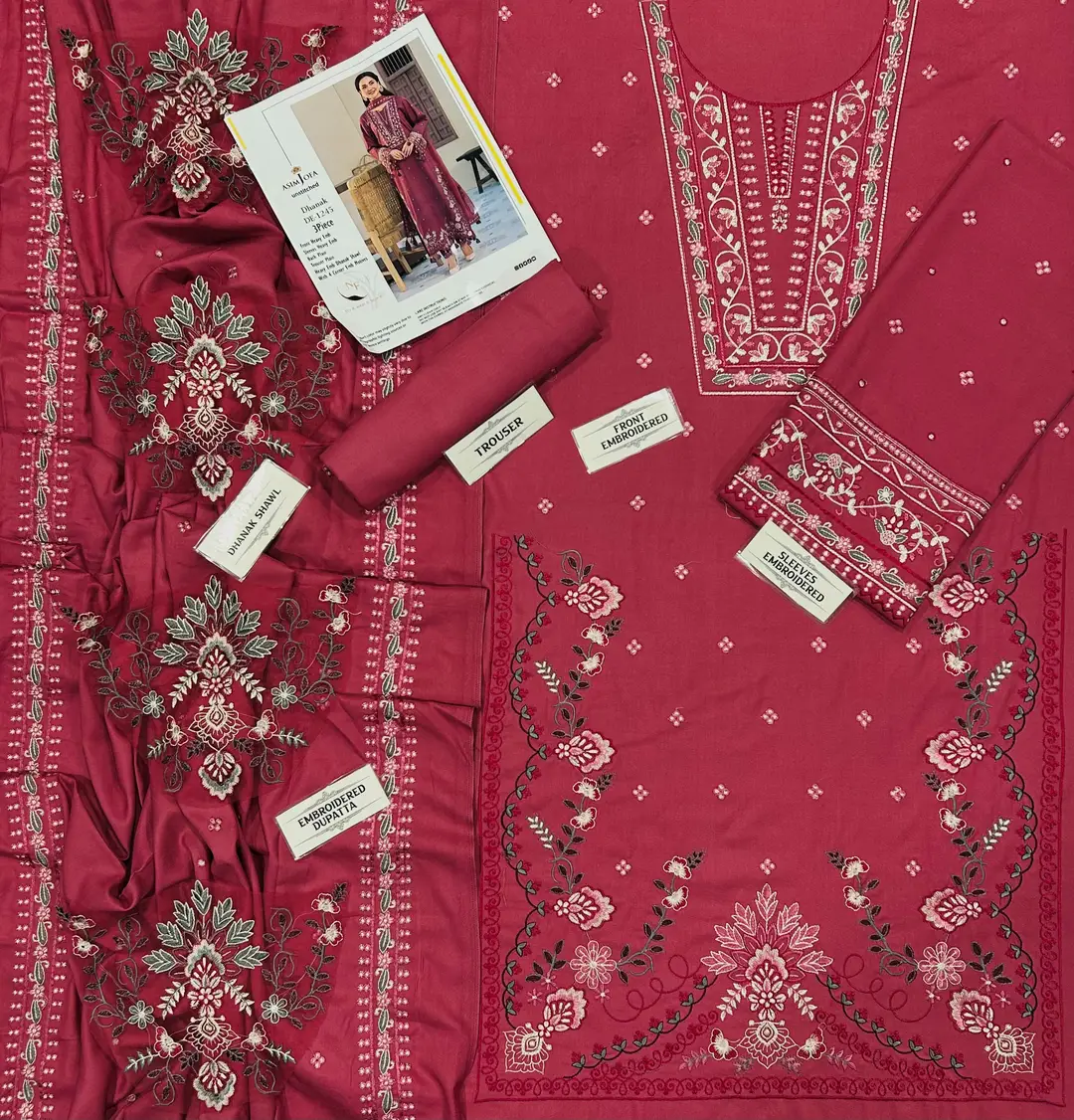 3 Pcs Women's Unstitched Embroidered Suit(nf)