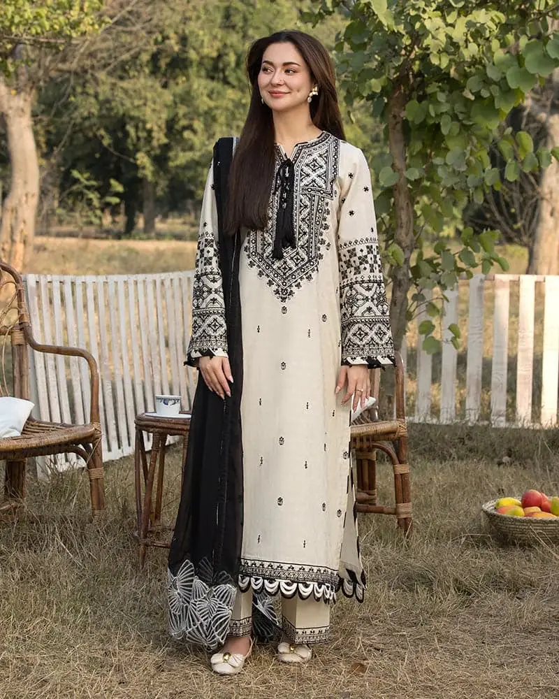 3 Pcs Women's Unstitched Embroidered Suit(nf)