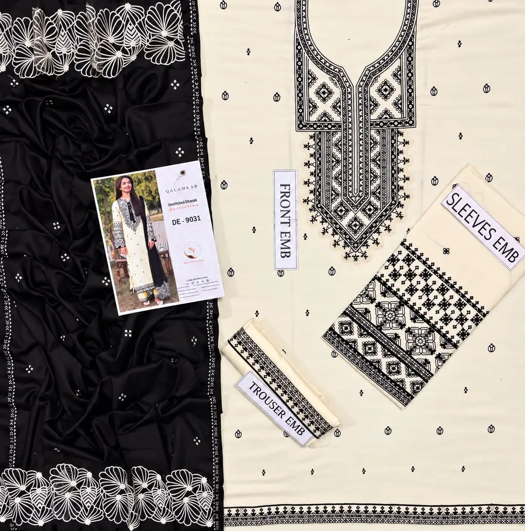 3 Pcs Women's Unstitched Embroidered Suit(nf)
