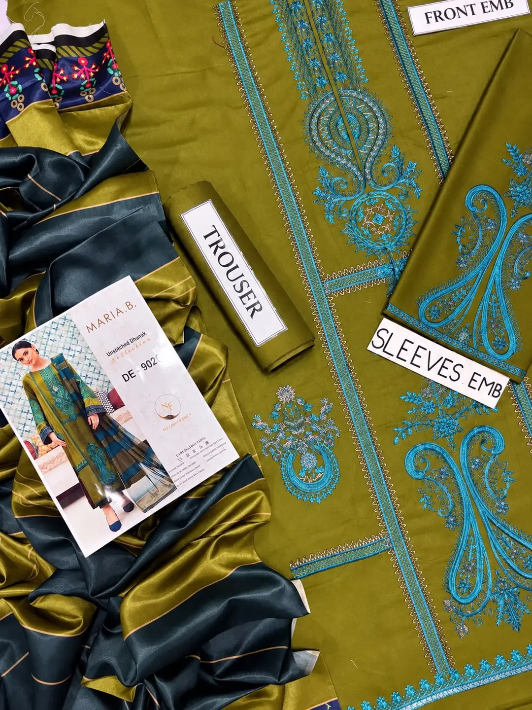 3 Pcs Women's Unstitched Embroidered Suit(nf)