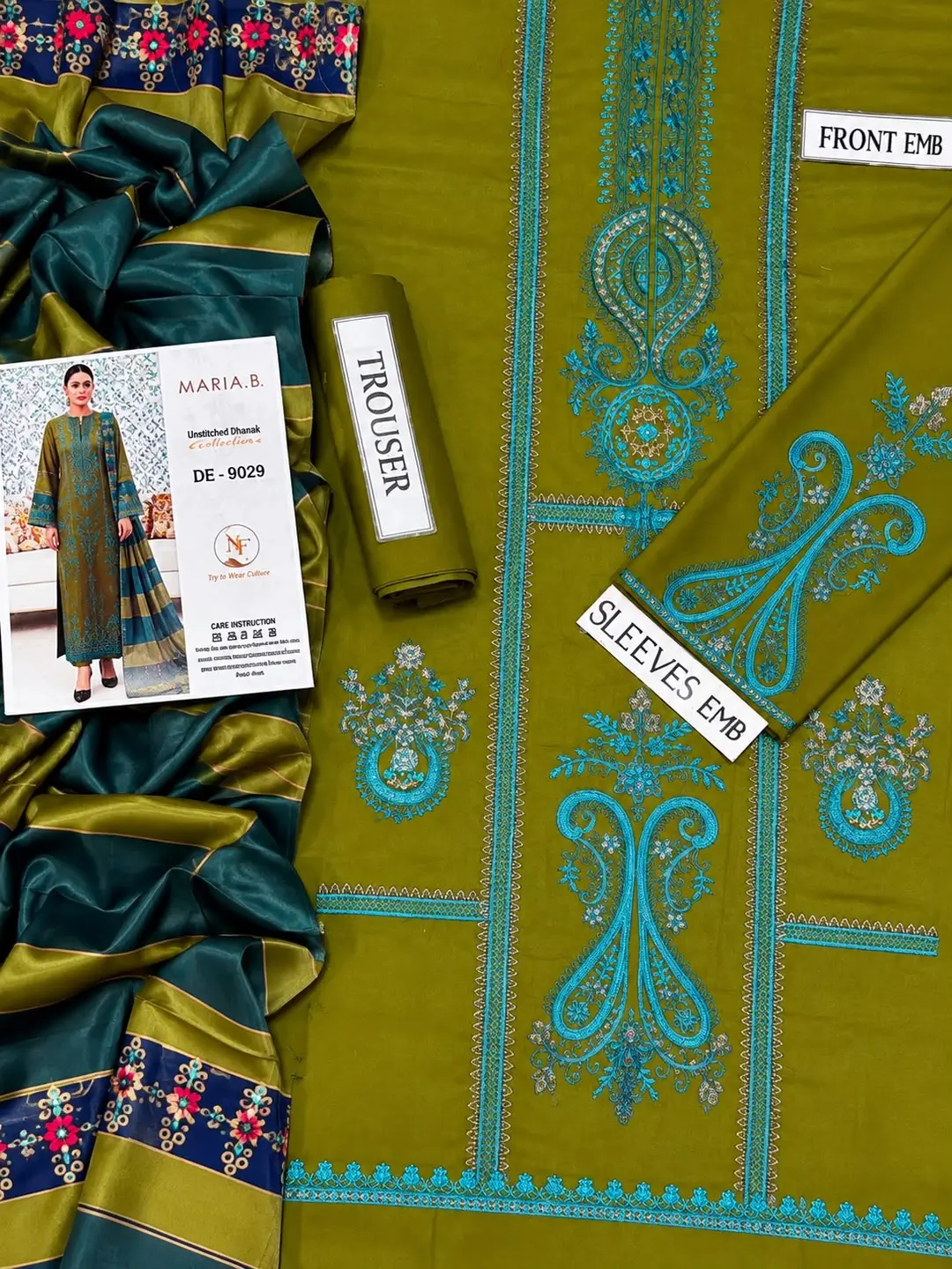 3 Pcs Women's Unstitched Embroidered Suit(nf)