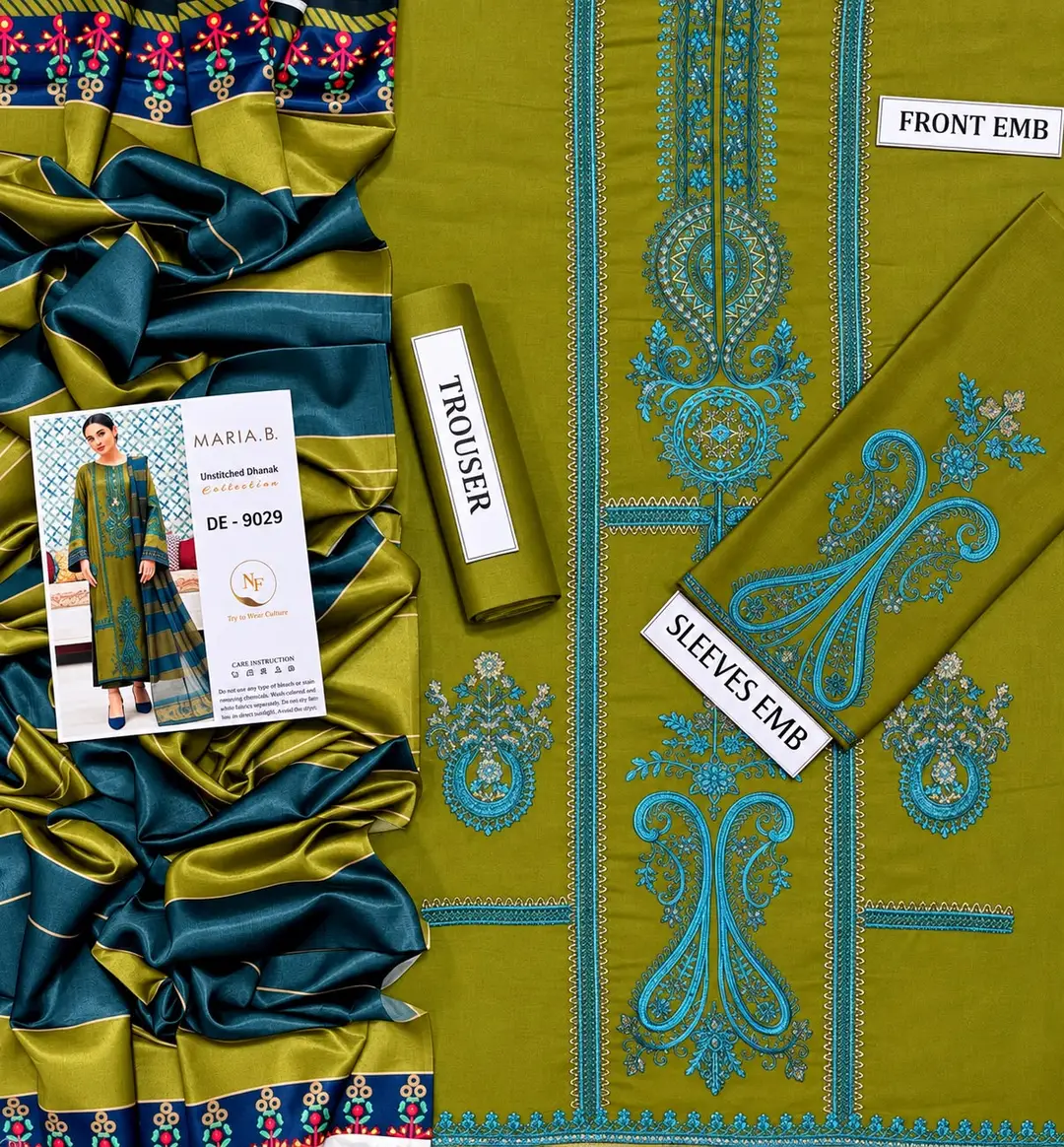 3 Pcs Women's Unstitched Embroidered Suit(nf)