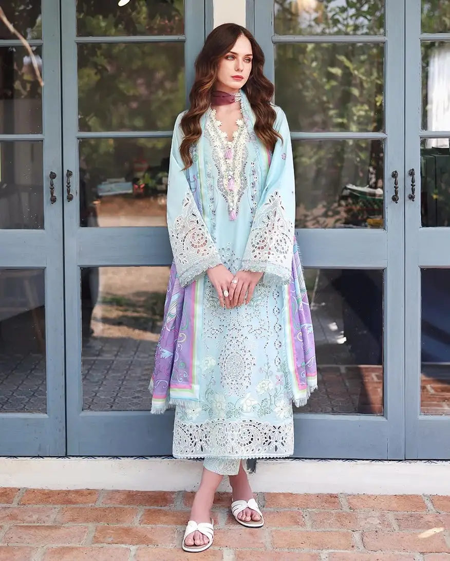 3 Pcs Women's Unstitched Embroidered Suit(nf)