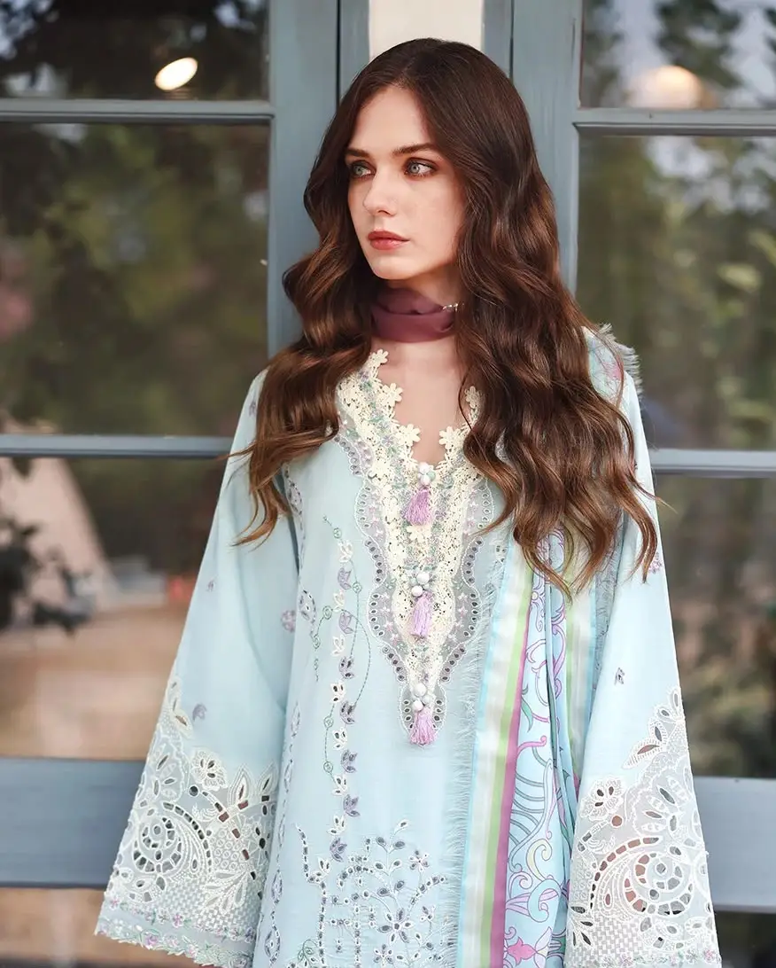3 Pcs Women's Unstitched Embroidered Suit(nf)