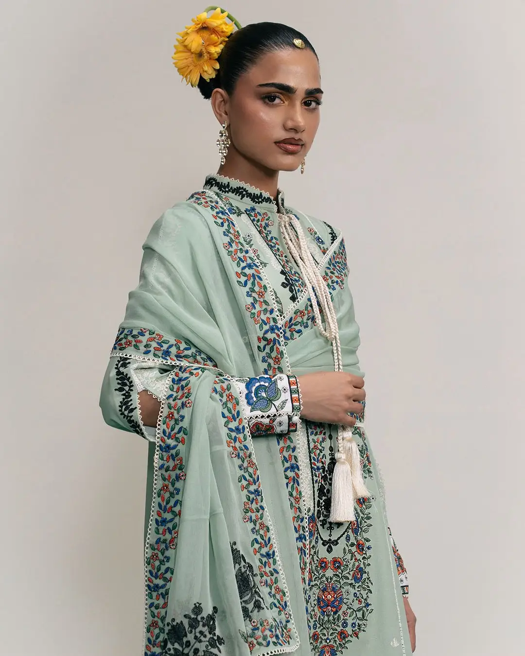 3 Pcs Women's Unstitched Embroidered Suit(nf)