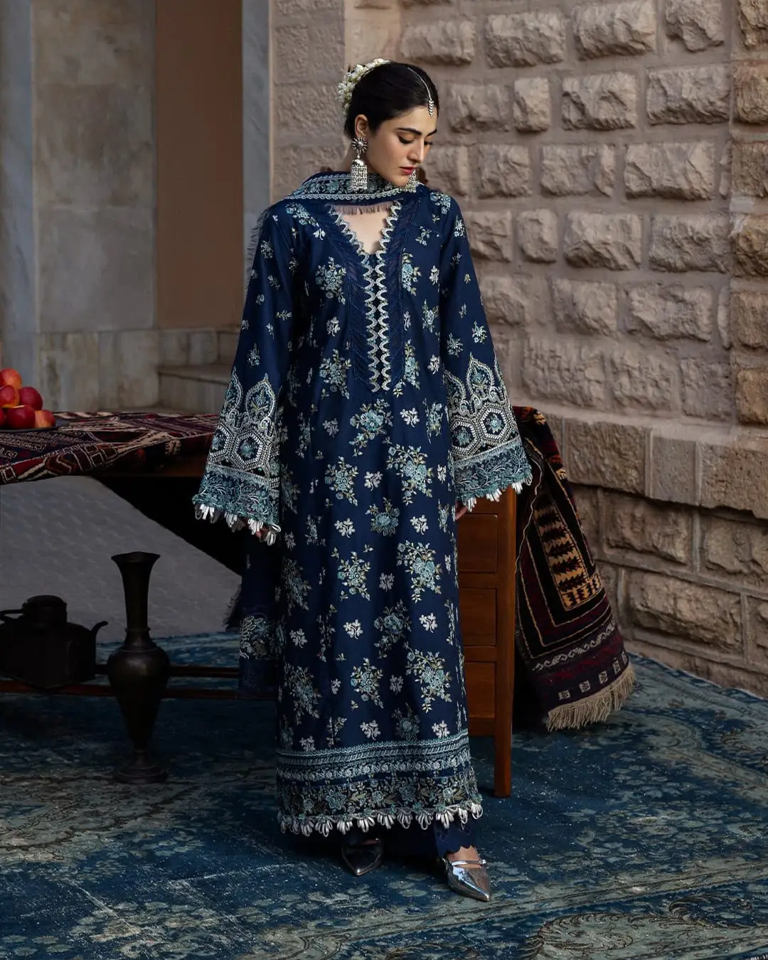 3 Pcs Women's Unstitched Embroidered Suit(nf)