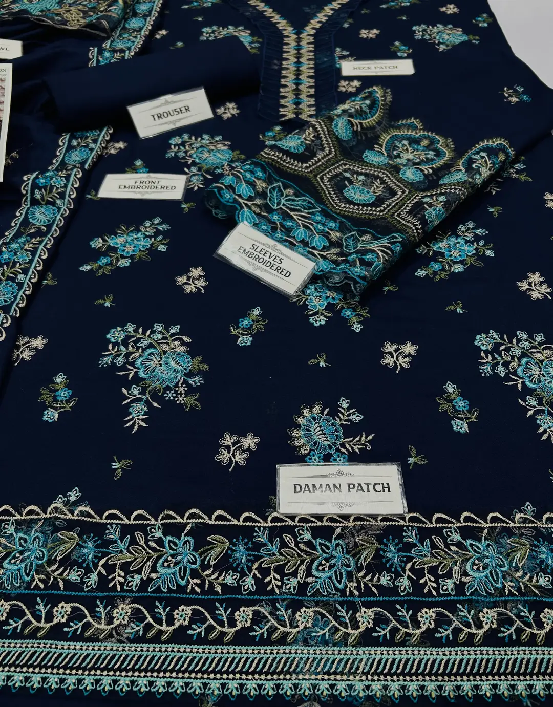3 Pcs Women's Unstitched Embroidered Suit(nf)
