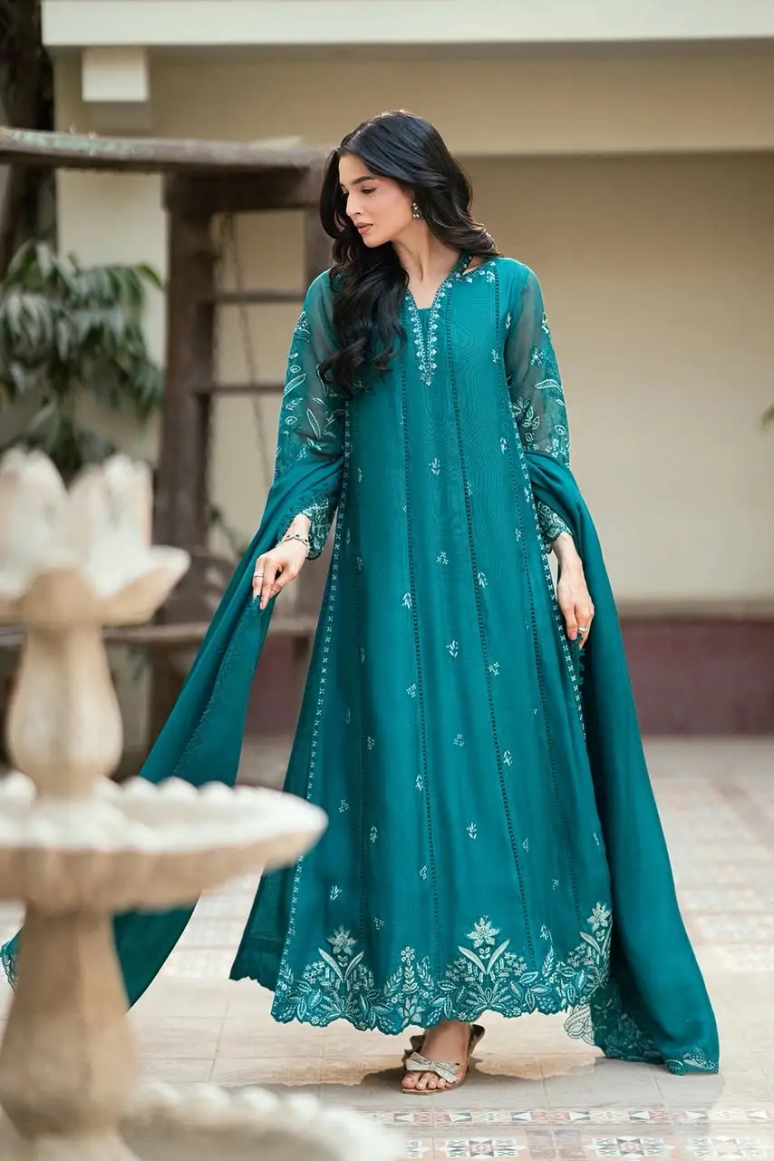 3 Pcs Women's Unstitched Embroidered Suit(skf)