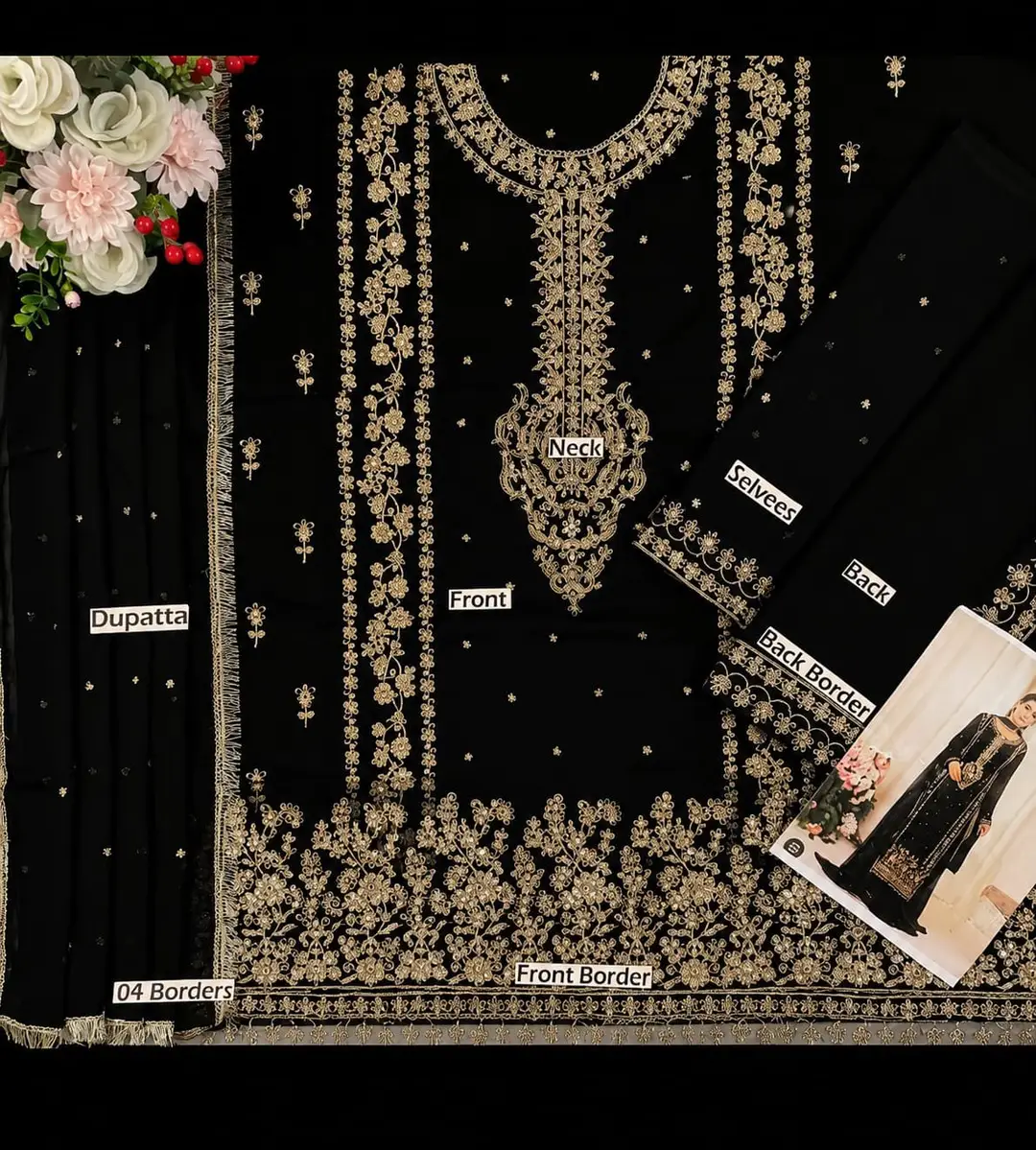 3 Pcs Women's Unstitched Embroidered Suit(skf)