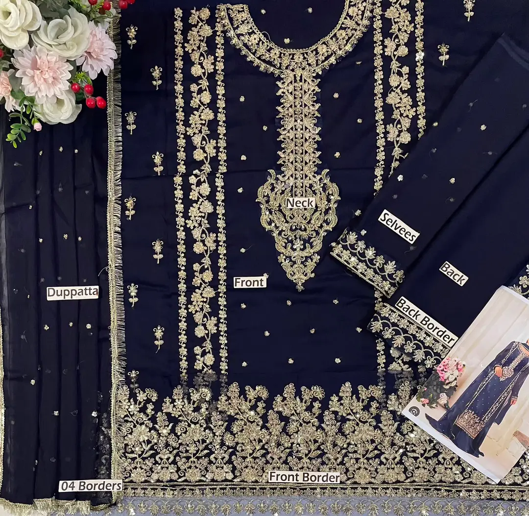 3 Pcs Women's Unstitched Embroidered Suit(skf)