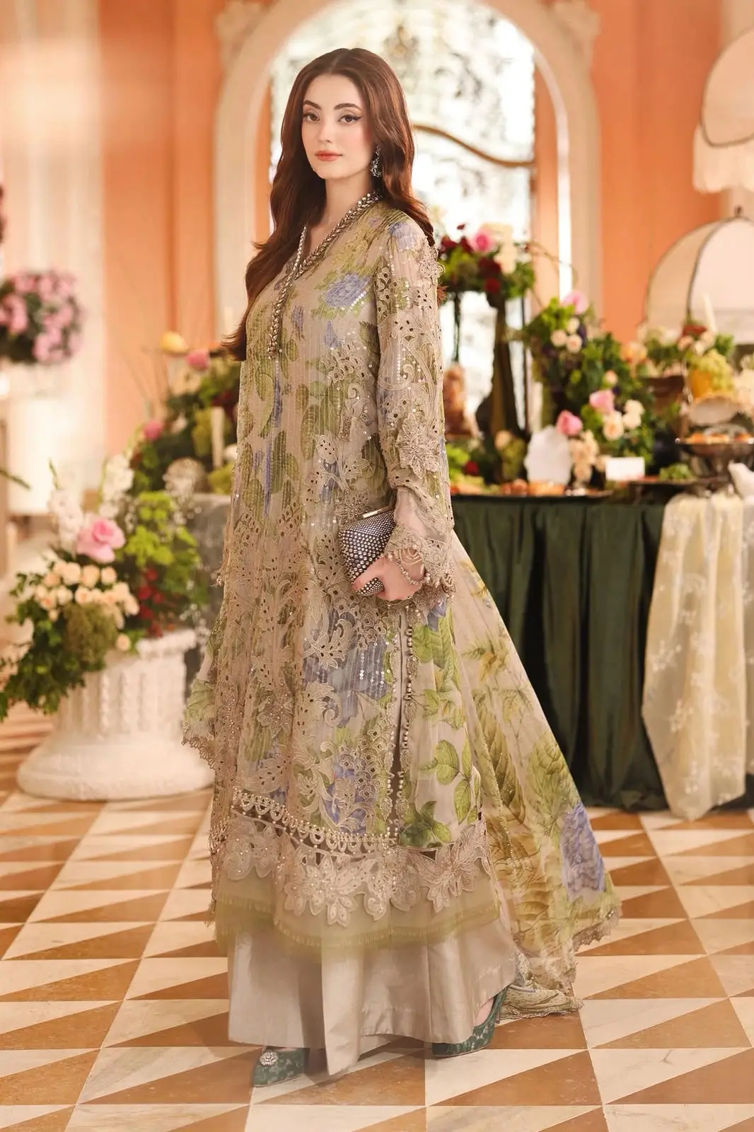 3 Pcs Women's Unstitched Hand Embroidered Suit(skf)