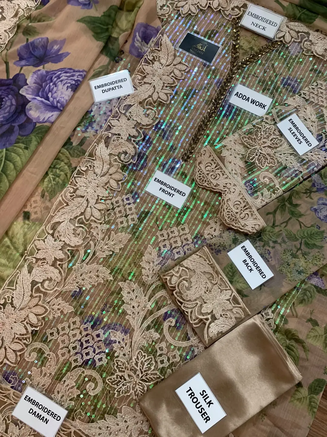 3 Pcs Women's Unstitched Hand Embroidered Suit(skf)