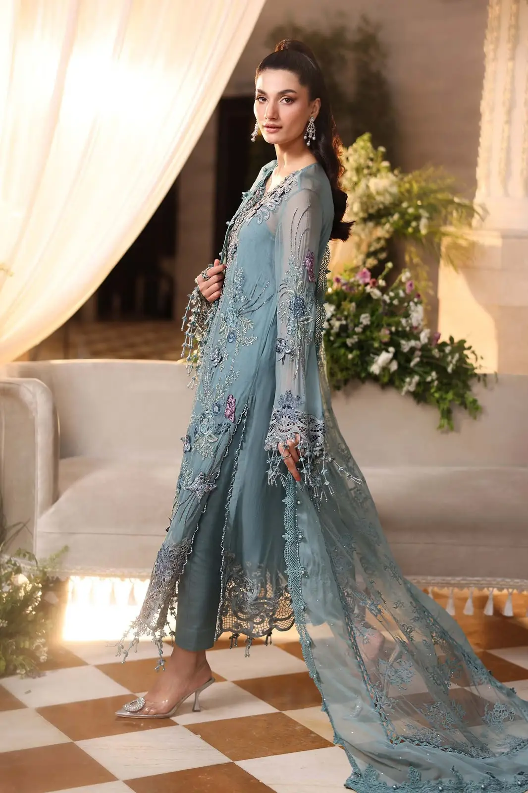 Maria.B Chiffon Embroidered 3-Piece Suit(skf)