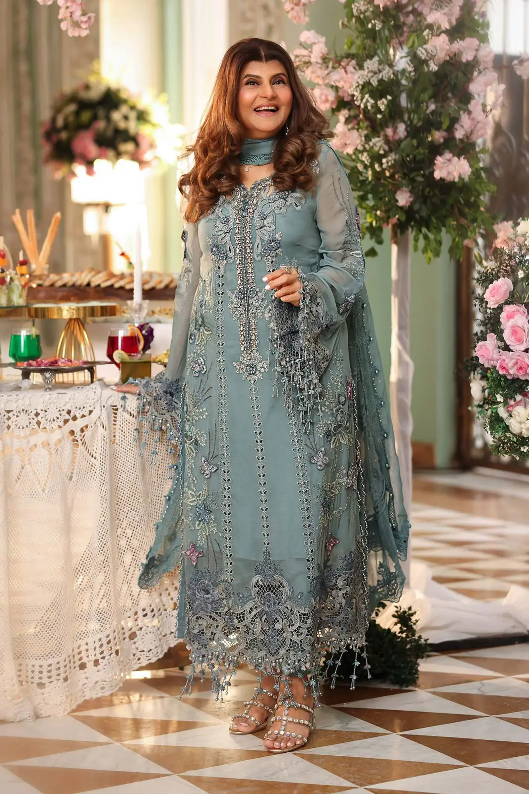 Maria.B Chiffon Embroidered 3-Piece Suit(skf)