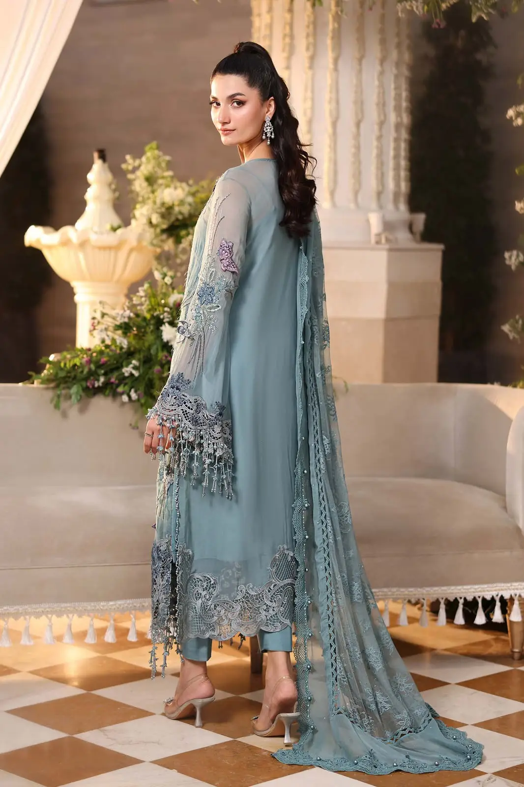 Maria.B Chiffon Embroidered 3-Piece Suit(skf)